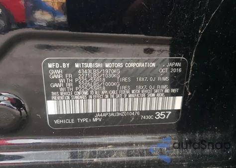 2017 Mitsubishi Outlander Sport Es из США, поврежденный, VIN JA4AP3AU3HZ010476